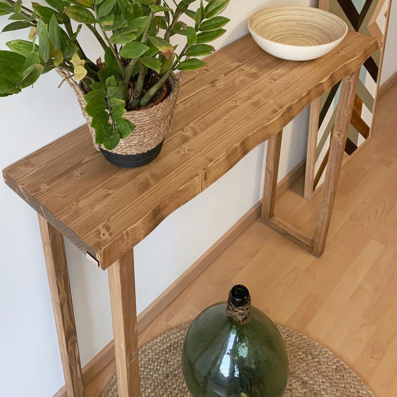 BLENOM Mesa consola recibidor o mesa de entrada de madera maciza sostenible  Bare c/Irregular 120x33-35x106cm Nogal OM