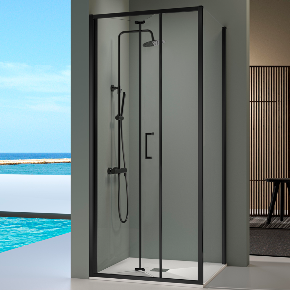 Porte De Douche Pliante Prisma Noir Mat Cm Avec Paroi Lat Rale