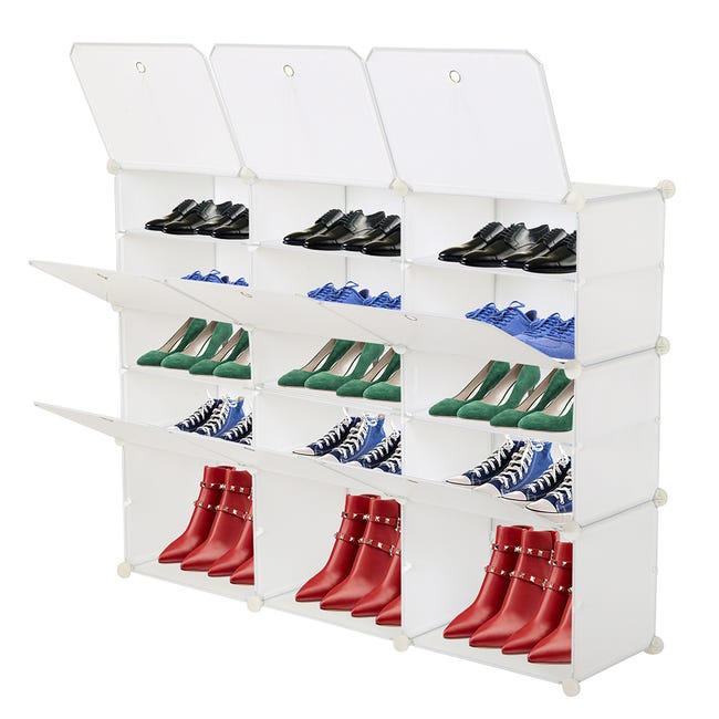 Lot de 18 Boîtes à Chaussures/Rangement Transparentes Blanches Empilables  en Plastique 33.4x23x14.5cm