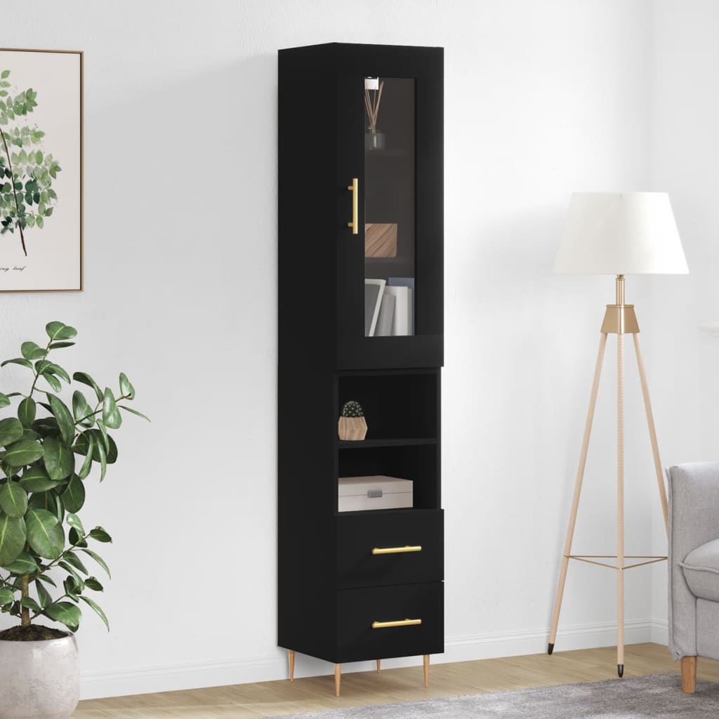 Vidaxl aparador de madera contrachapada negro 34,5x34x180 cm