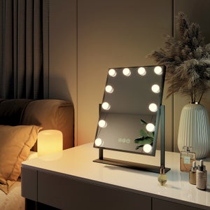 Miroir coiffeuse Melenas noir éclairage LED