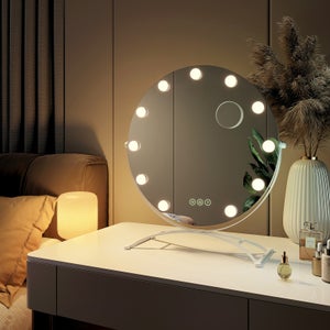 Miroir de courtoisie Fenair avec lumières et Bluetooth Miroir de courtoisie  Hollywood avec prise en charge des haut-parleurs, écran tactile, 3 modes de  couleur Miroir de table avec 15 ampoules à intensité
