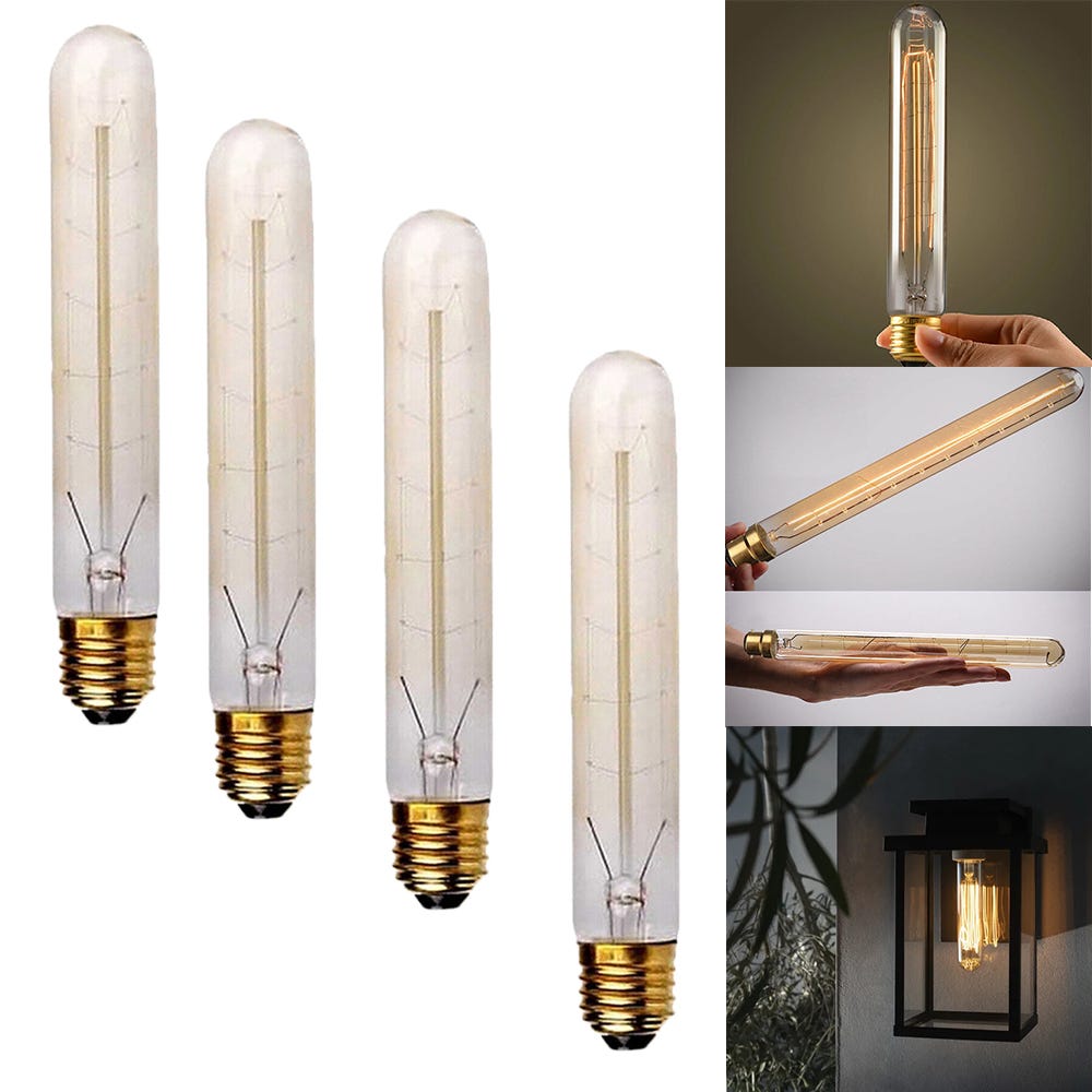 4 Ampoules Piccolo Tungstène, Ampoule LED, Tube, Blanc Chaud, 220V E27 40W,  Éclairage Intérieur & Extérieur, Décoratif