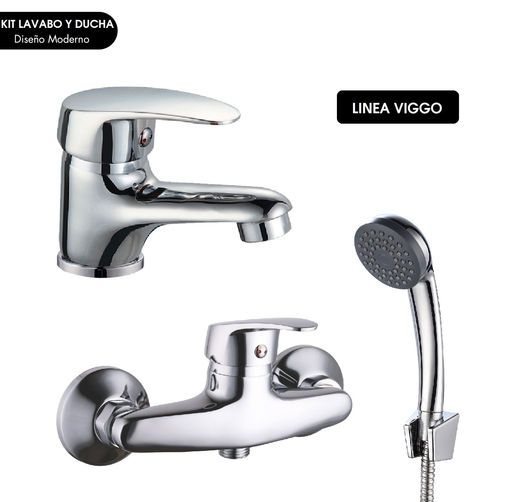 Juego de Griferia para bano. Incluye Grifo de lavabo y de ducha. Cromo. Leroy Merlin