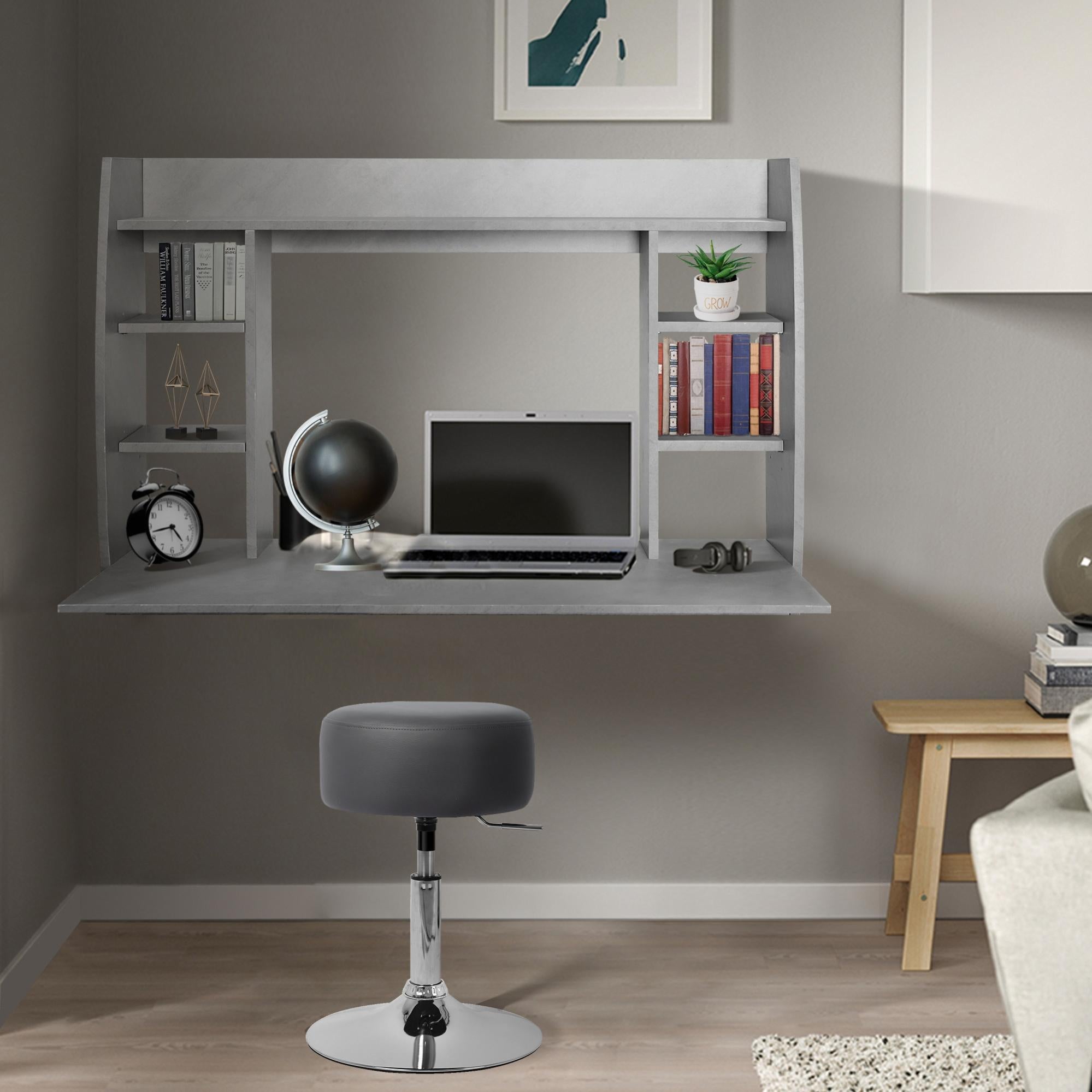Scrivania Da Muro Sospesa ML-Design 110x75x48 Cm - Tavolo Da Ufficio Moderno Con Ripiani In MDF Grigio Cemento