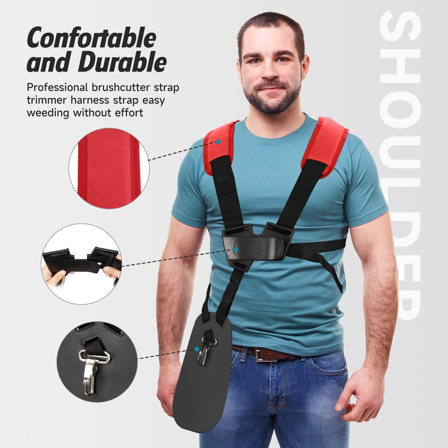 Tracolla Per Decespugliatore - Imbracatura Nera Regolabile, Traspirante, Per Giardinaggio