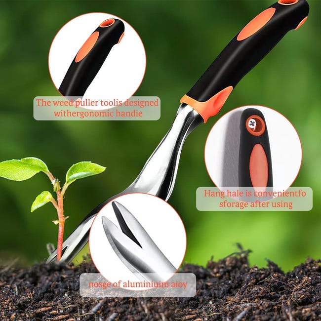  Amadon Extractor de malas hierbas, herramienta de mano de mango  largo, herramienta de deshierbe de jardín con 3 garras, herramienta de  extracción de raíces de malezas y agarrador de recogedor de