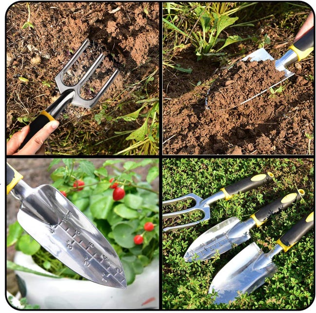 Ensemble d'outils de jardinage, 3 pièces, outil à main de jardinage robuste  en fonte d'aluminium avec poignée ergonomique caoutchoutée antidérapante