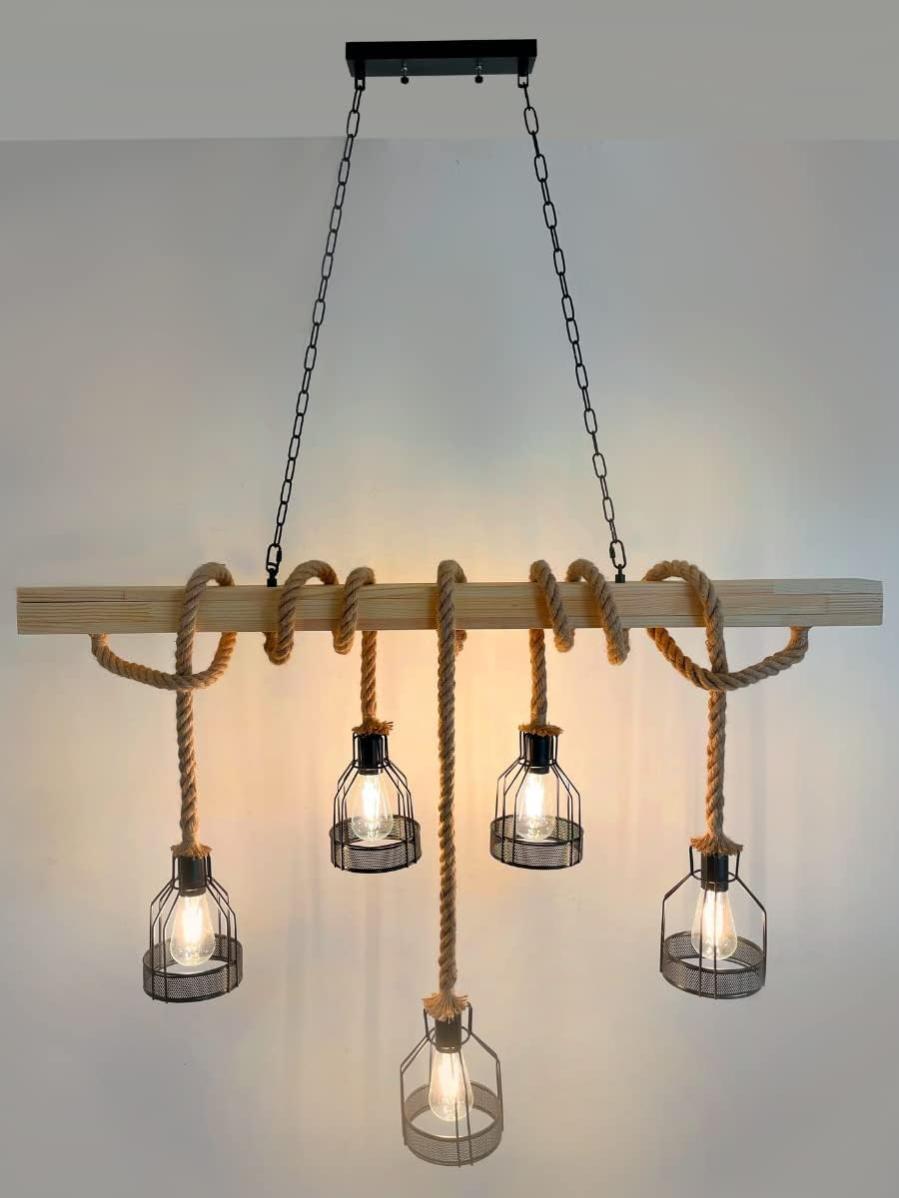 AC220V E27 Doppia Teste Canapa Vintage Corda Appesa Luce di Soffitto a Sospensione Lampada Retro Industriale Stile Country Per Ristorante Bar Cafe Senza Lampadina (1M