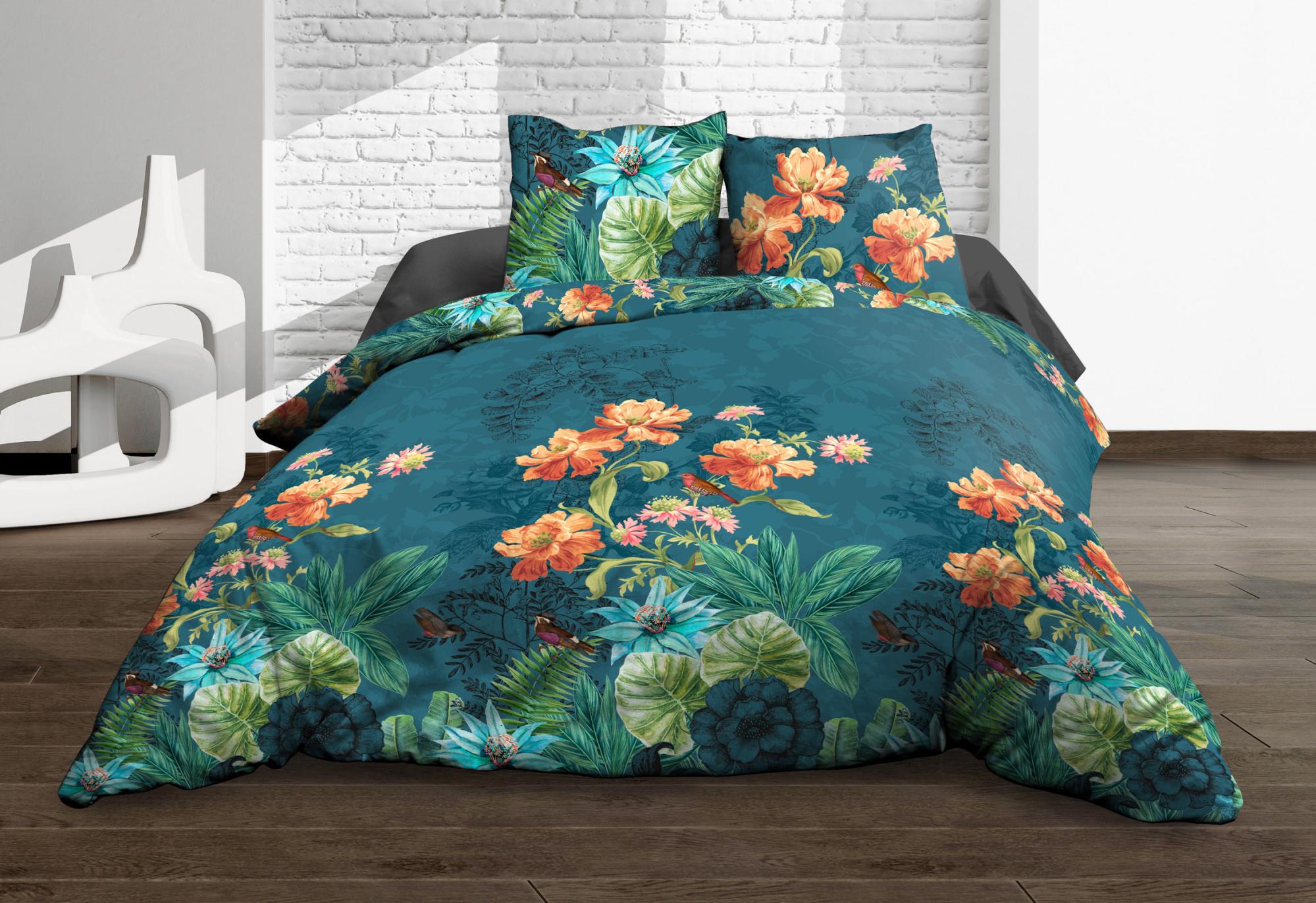 Housse de couette 220x240 + 2 taies - Pur coton 57 fils - Amelia