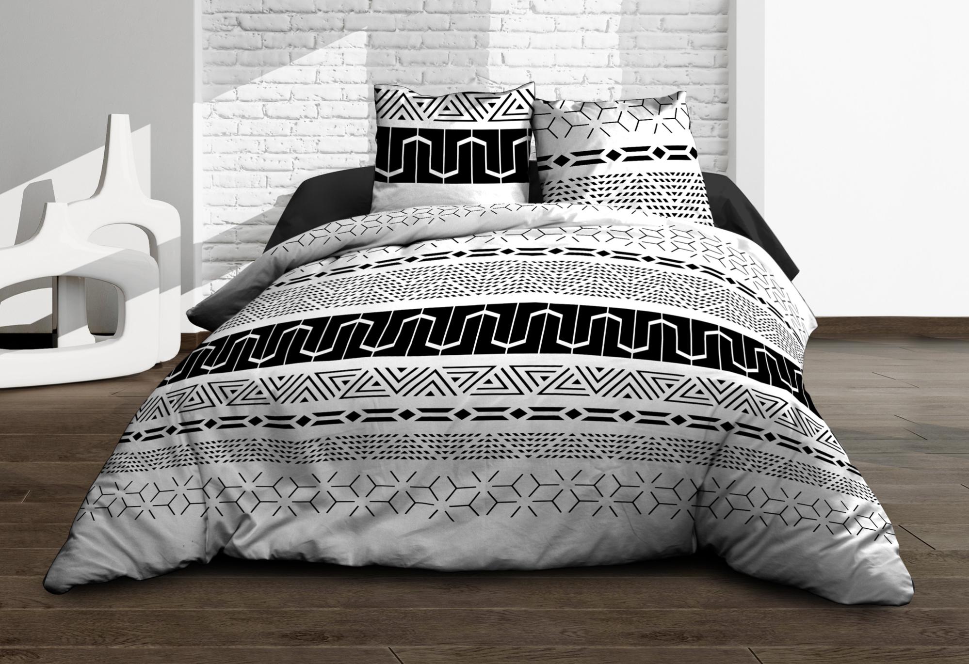 Housse de couette 220x240 + 2 taies - Pur coton 57 fils - Graphic