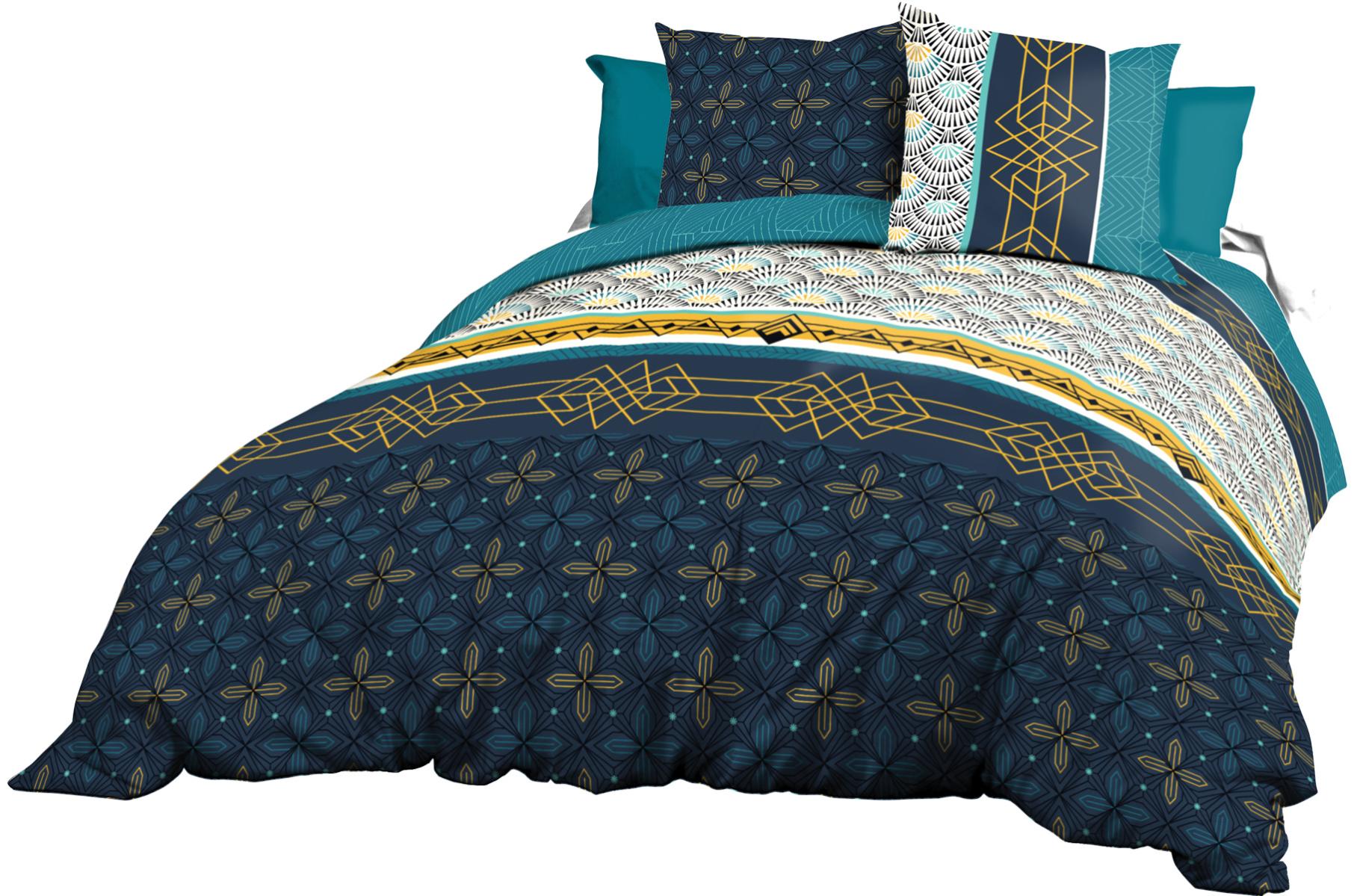 Parure Drap plat + drap-housse 160x200 + 2 T - Pur coton 57 fils - Biarritz - 3