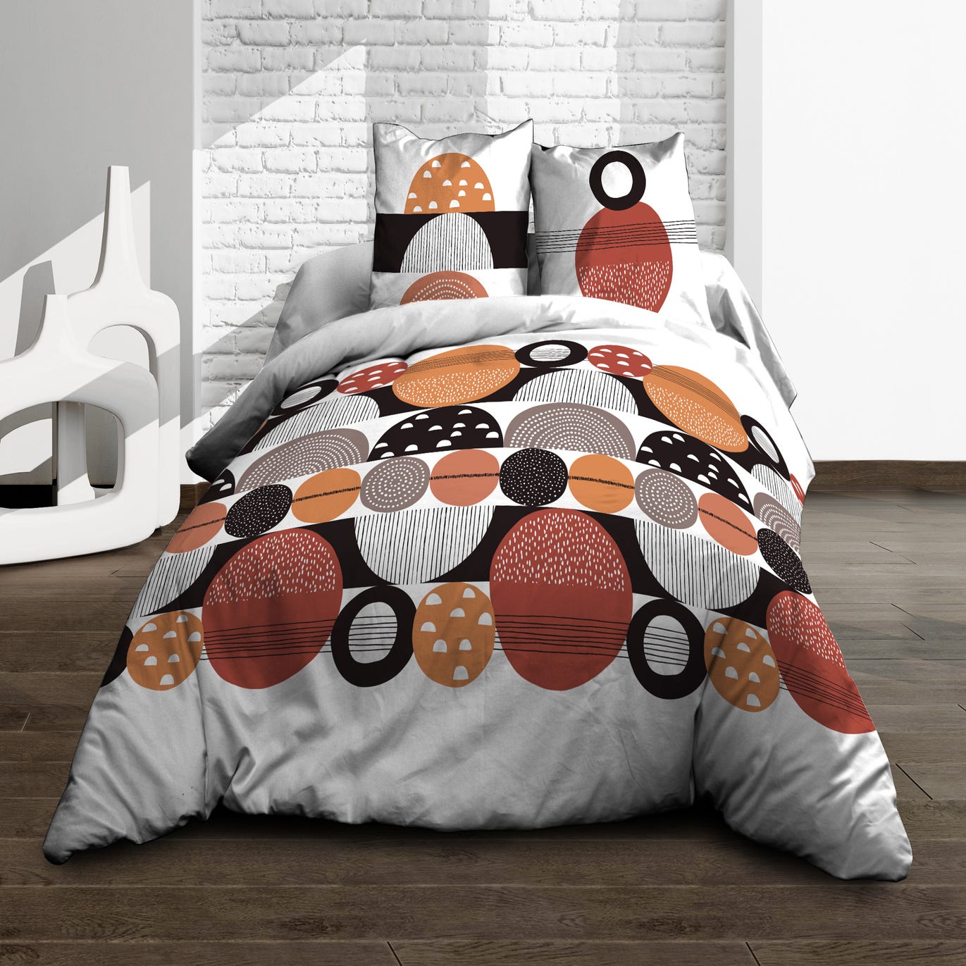 Housse de couette 220x240 + 2 taies - Pur coton 57 fils - IN201 Terracotta  - Cosy Collection