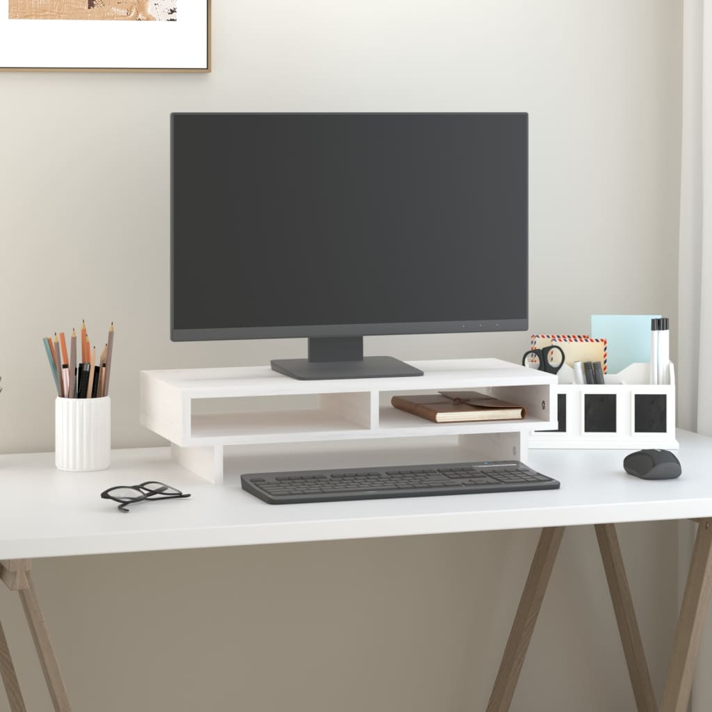 Support d'écran d'ordinateur en bois - Blanc