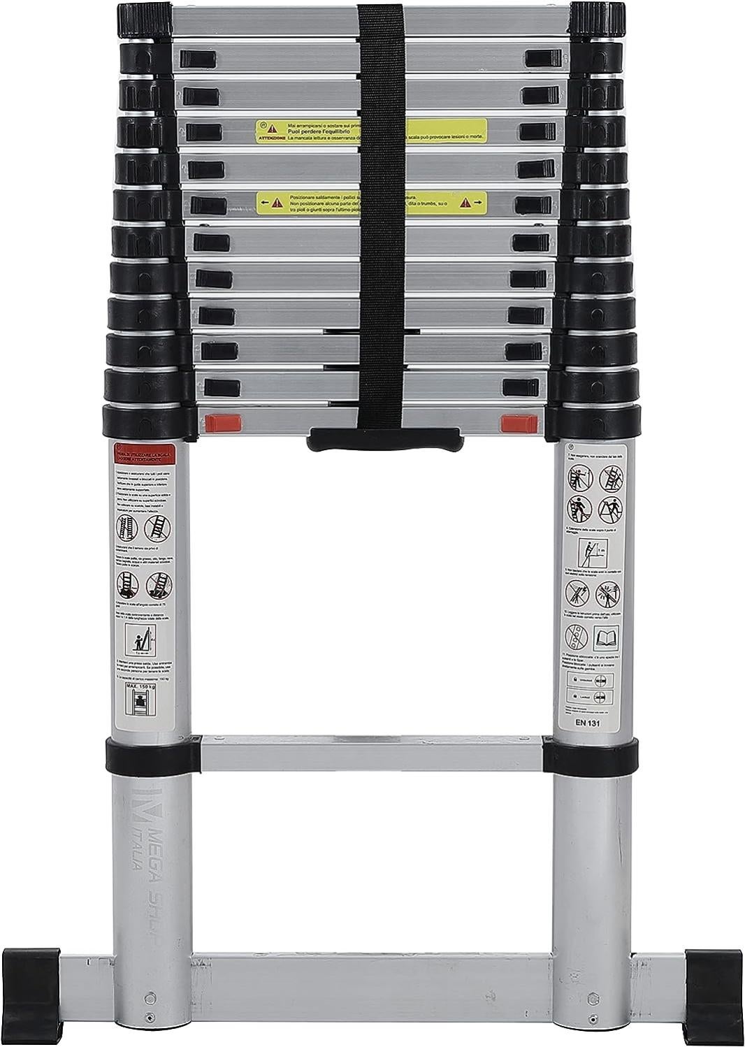 Scala Telescopica Pieghevole In Alluminio, Antiscivolo E Stabile, Portata 150 Kg, Altezza 2.6M, Ideale Per Riparazioni Domestiche E Lavori In Altezza, Si Ripiega In Modo Compatto