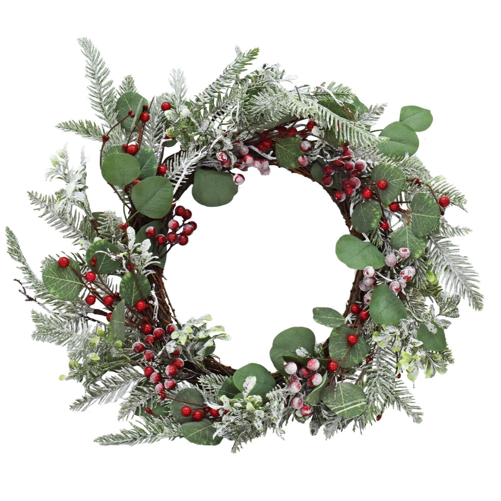 Corona Natalizia Con Bacche Rosse, Decorazione Per Interni Ed Esterni, Per Porta, Finestra E Caminetto, Facile Da Montare