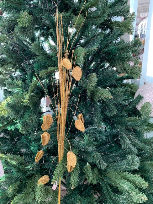 Ramo Oro con foglie glitterate decorazione natalizia h 90 cm / Default  Title