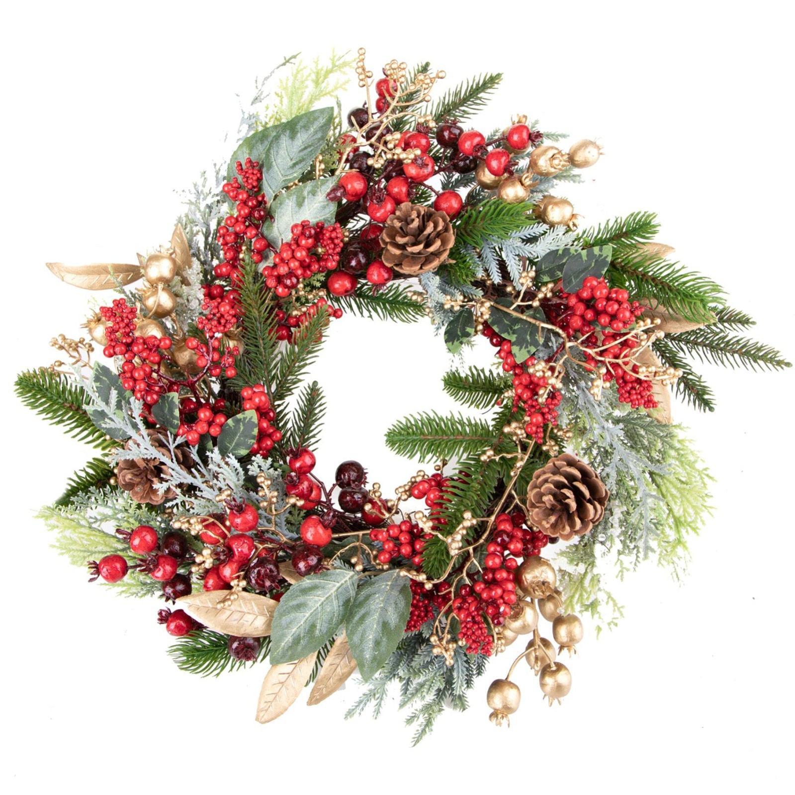 Ghirlanda Natalizia In PVC 180 Cm Con Bacche E Pigne – Abete Rochester – Decorazione Versatile Per Albero O Parete