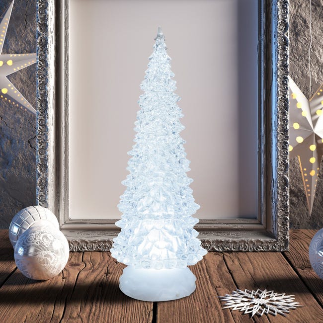 Albero natale luminoso glitter led natalizio con batteria per decorazioni  natalizie h 32 cm / Luce Multicolore / 32 cm