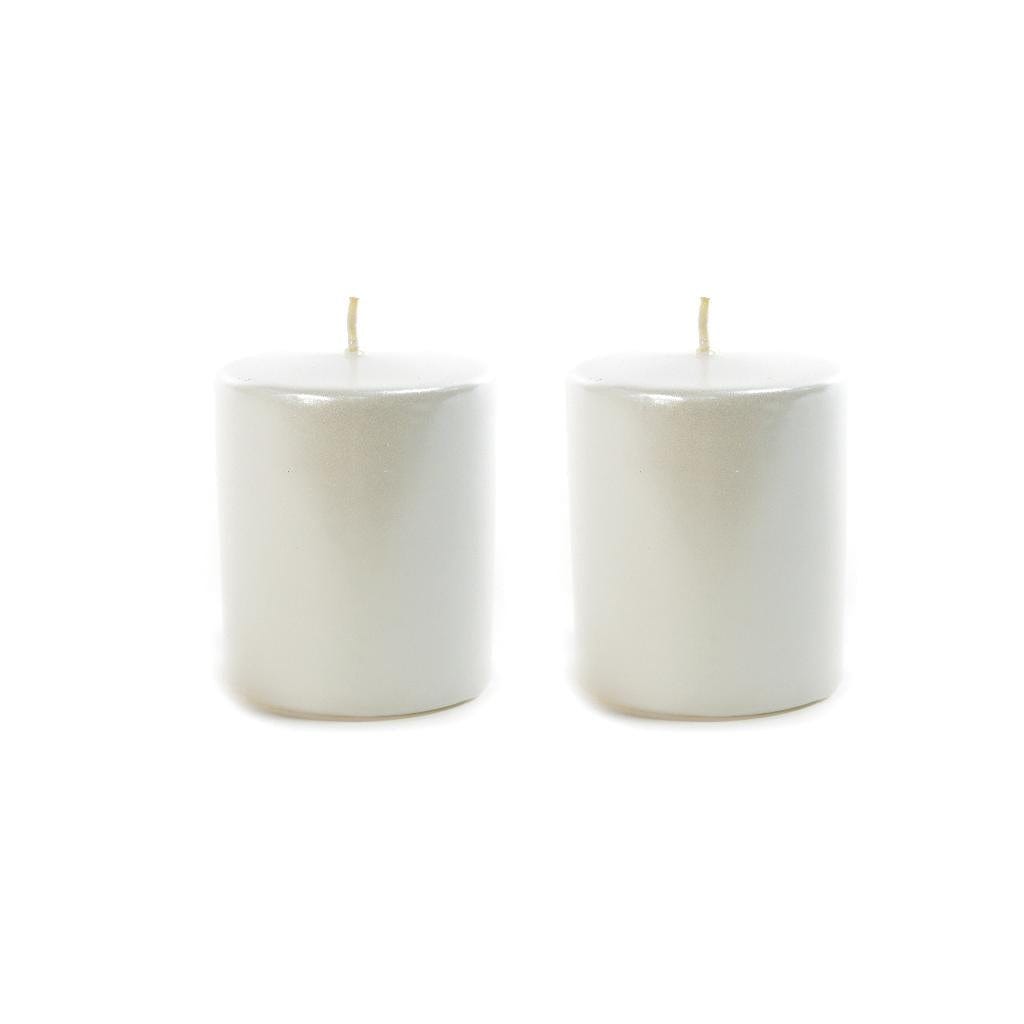 Set di 2 Candele decorative Pillar Lucid confezione con scatola bianca /  Ø 4 x 5 cm / Perla