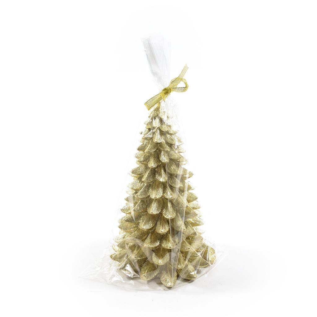 Candela a forma di Albero di Natale, decorazione per interno ed esterno / Ø  14 x h 22 cm / Oro