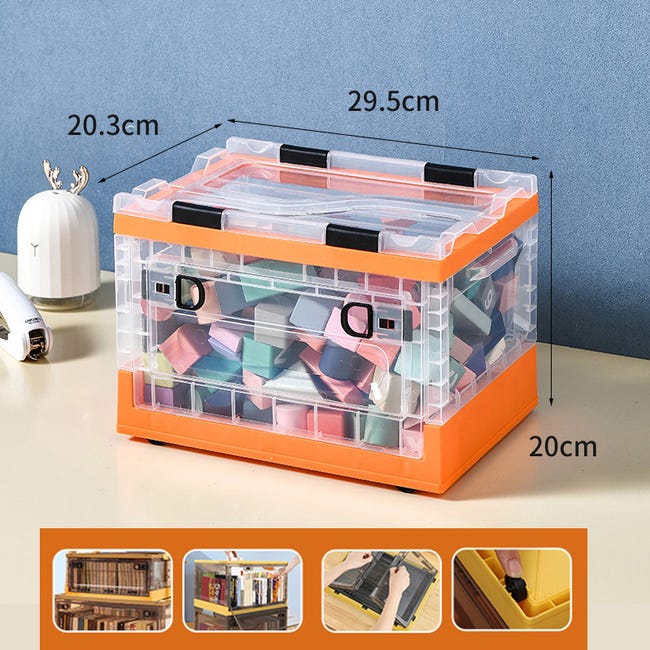 Petite boîte de rangement pliable empilable en plastique pour la maison, le  bureau, la cuisine, le garage, la voiture, la camionnette, 20 x 14 x 10 cm,  vert ivoire