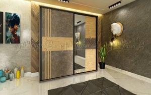 Mobile da ingresso armadio spazioso 180x203 IP23 antracite, rovere e stampa  a strisce nere