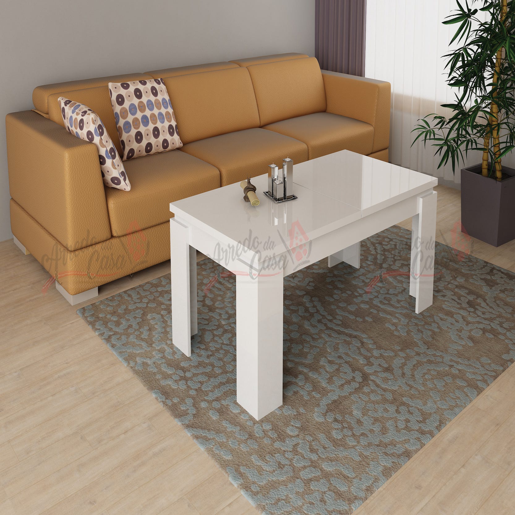 Tavolino da salotto allungabile design moderno effetto legno TG4 100x55  bianco lucido