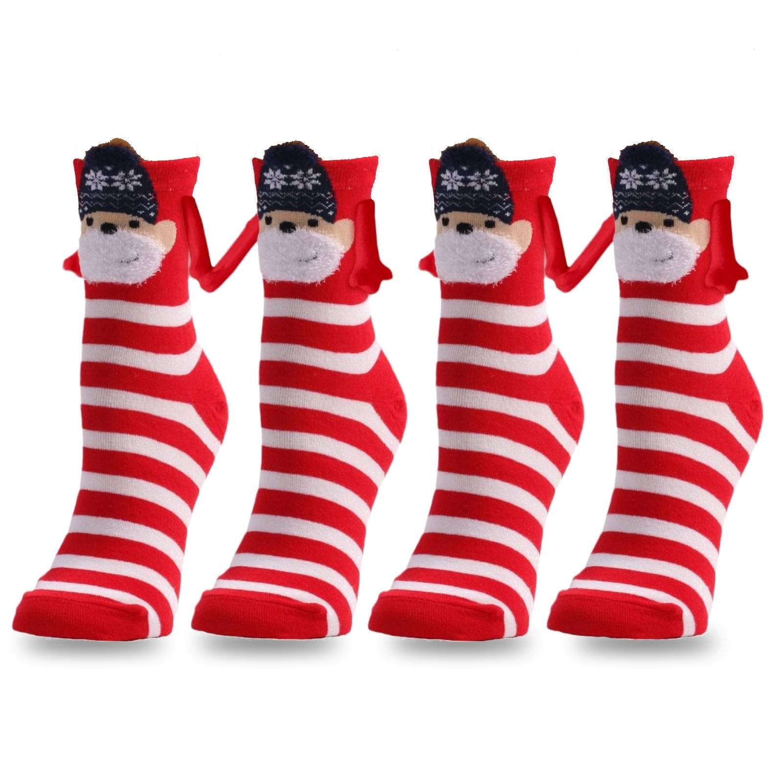 SKHAOVS 4 paires chaussettes couple à aspiration magnétique de Noël  amusantes, chaussettes fantaisie, chaussettes magnétiques main dans la main,  chaussettes d'amitié pour unisexes (4 paires) : : Mode