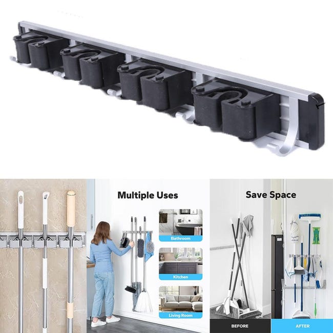 Portascope Da Muro In Acciaio Inox - Con 3 Rack E 4 Ganci Per Scope, Mop E Attrezzi - Foto 7