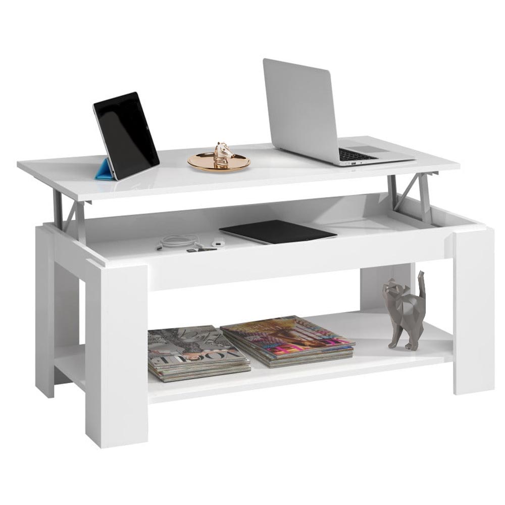 TAVOLINO SALOTTO CON rialzo contenitore bianco cemento elevabile design  moderno EUR 89,99 - PicClick IT