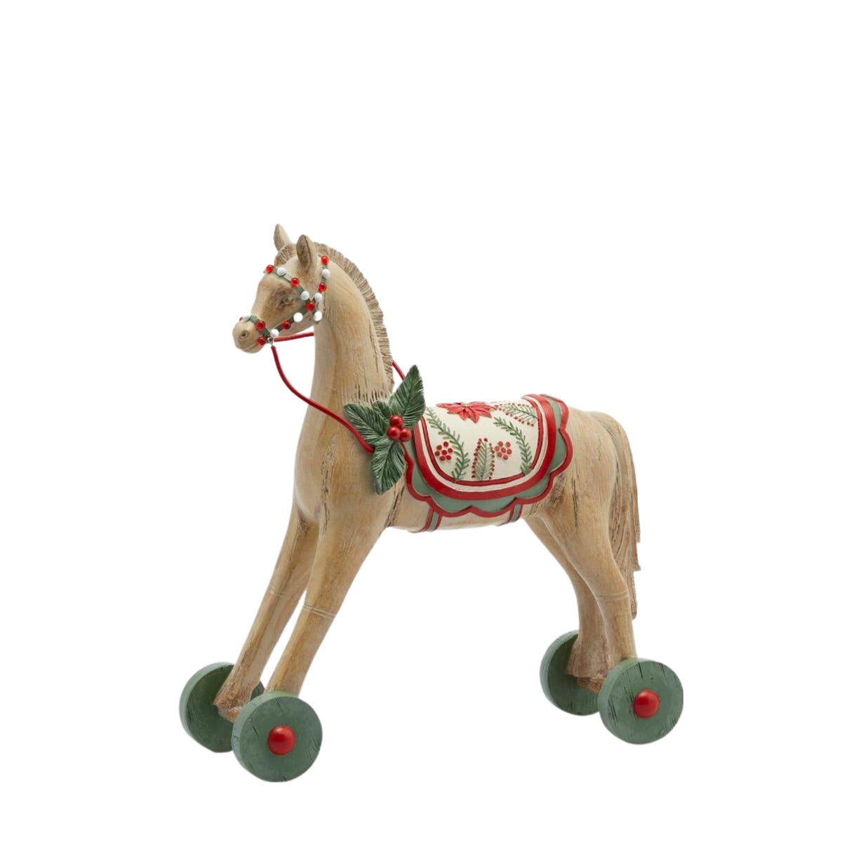 Cheval à roulettes, jouet en polyrésine couleur noisette / 32 x 12 x h 35  cm