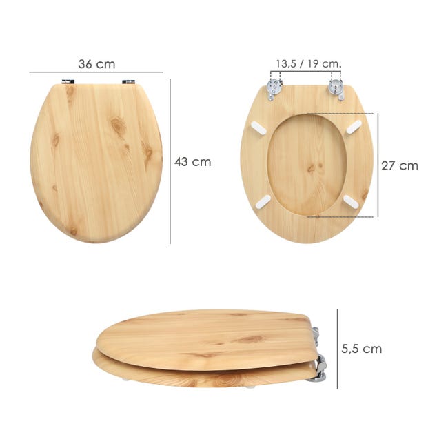Tapa wc madera natural, tapa asiento inodoro, asiento para inodoro universal,  soporte ajustable
