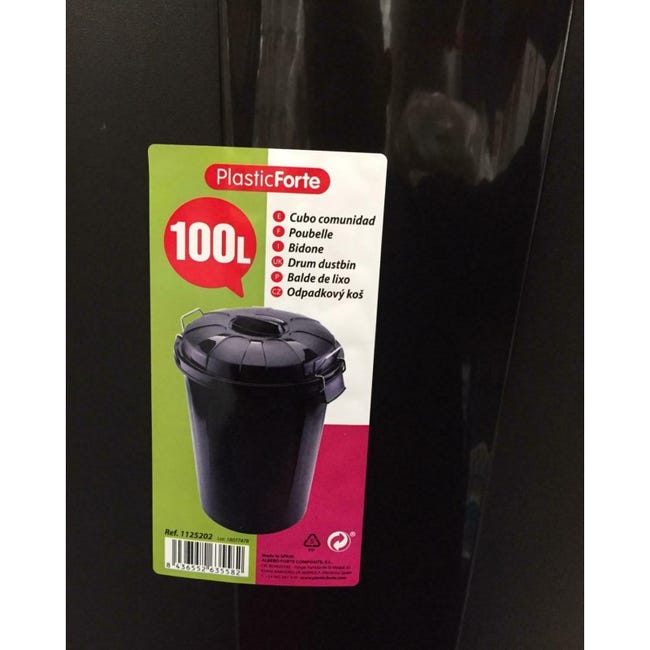 1u] Cubo de plástico con tapa negro de 100 litros — Planas