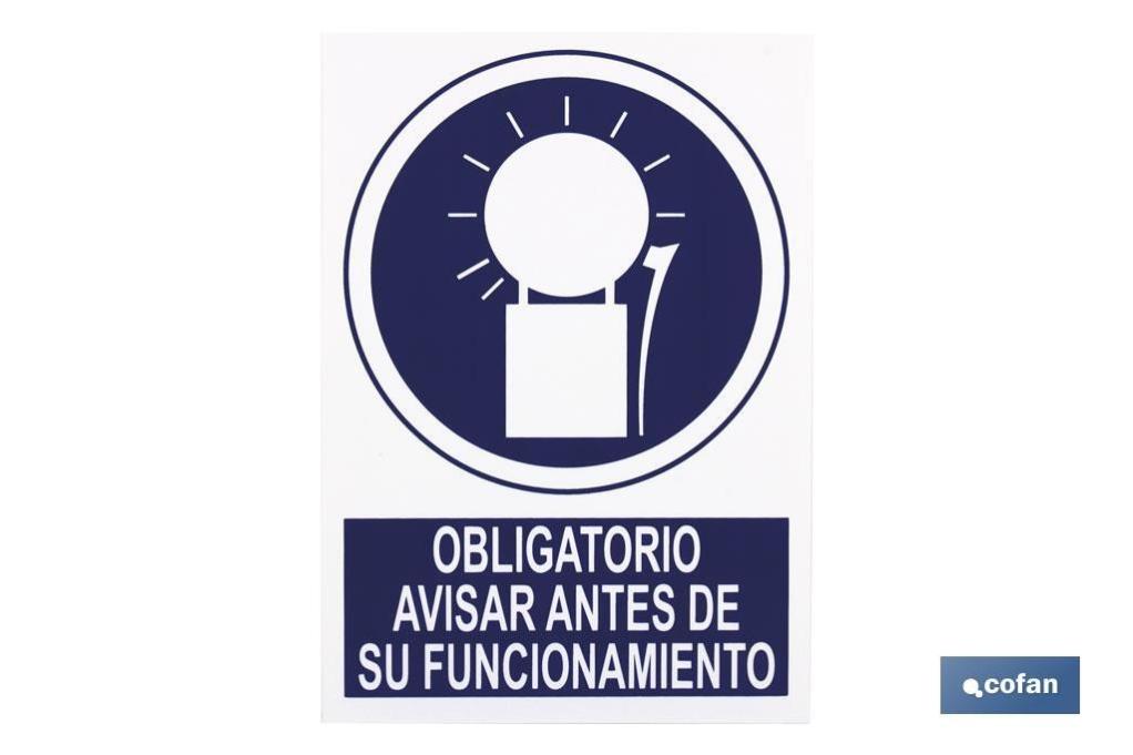 Cofan - Plimpo Señal Adhesivo 210X148Mm. Obligatorio Avisar Antes De Funcionamiento En Oferta Señal Adhesivo 210X148Mm.