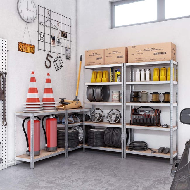 Lot de 2 étagères charge lourde étagère métallique étagère d'atelier 90 x  40 x 180 cm supporte 5 x 175 kg garage atelier