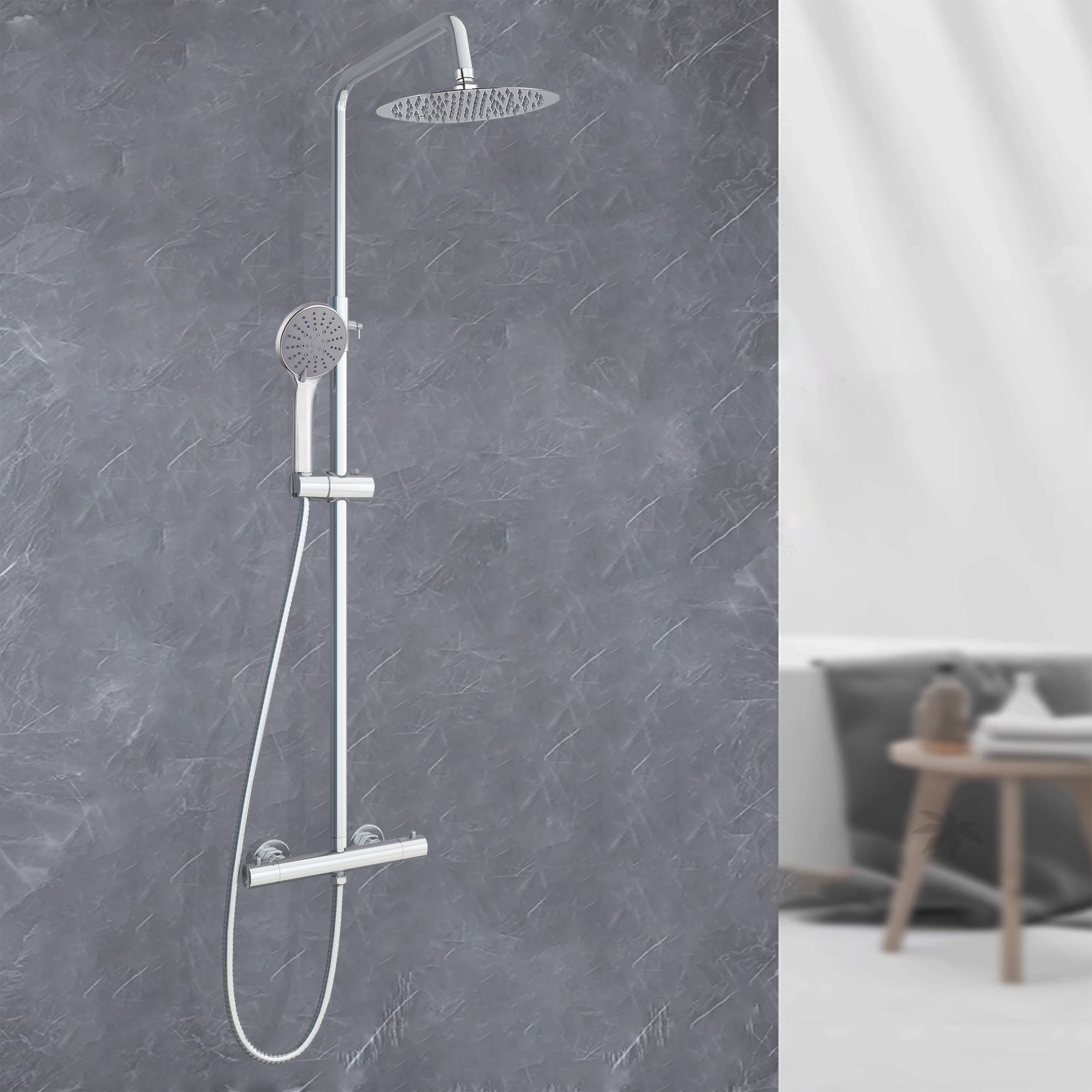 Colonne de douche thermostatique de salle de bains moderne ronde