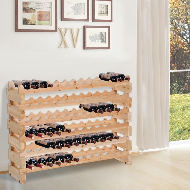 Range-bouteilles rack 72 pièces FLORIANO bois de pin massif