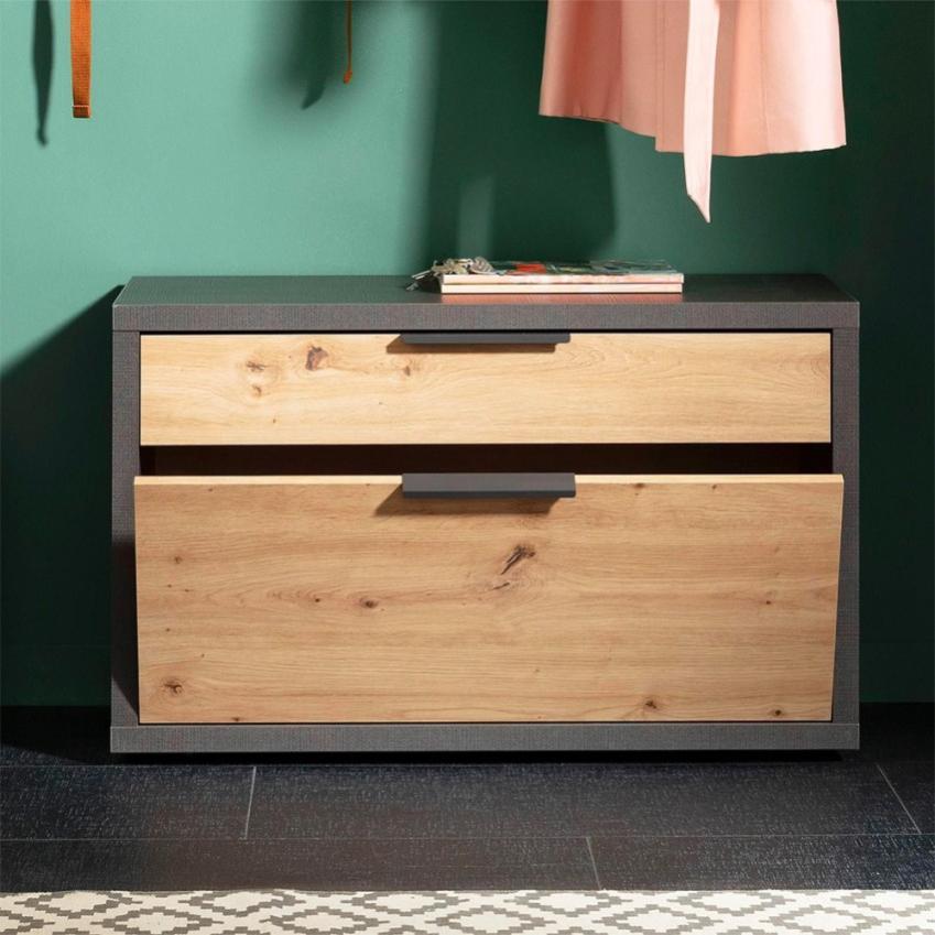 DINZI LVJ Panca Portascarpe Con Cassetto E 15 Scomparti – Ripiani Regolabili, Grigio Lavato, 104 Cm - 3