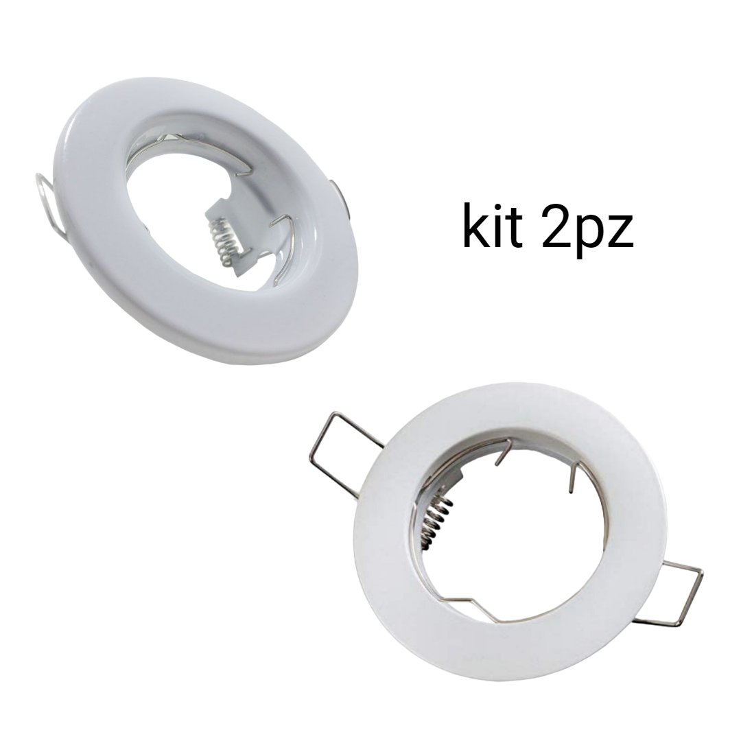 Kit 2pz Portafaretto da Incasso Rotondo Bianco Per GU10 MR16 per faretti  led da incasso cartongesso