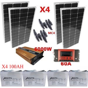 Kit Fotovoltaico 3 KW Pwm Inverter 4000W 4 Pannello Solare 400W regolatore  50amp