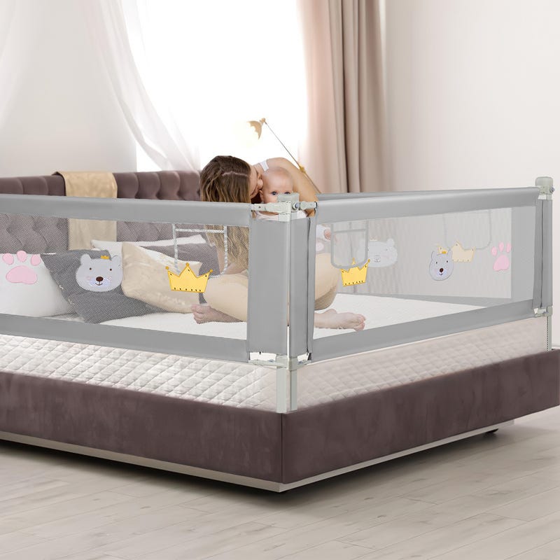 Barrière de lit de Protection Anti-Chute 150 cm Réglable en Hauteur de 70 à  98 cm pour Enfant Filet aéré Stable et Facile à Monter