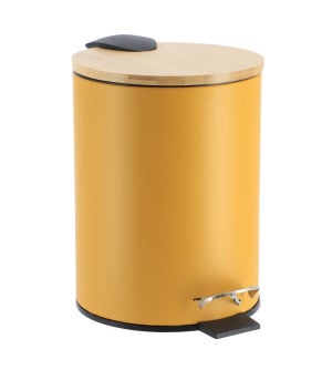 5Five pedal bin 'Soft' kaki 3L - 24 cm - Petite poubelle avec couvercle en  bambou et fermeture douce - Pour la salle de bain et les toilettes