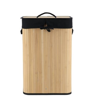 Panier à linge avec couvercle noir en bambou - L53,45 cm