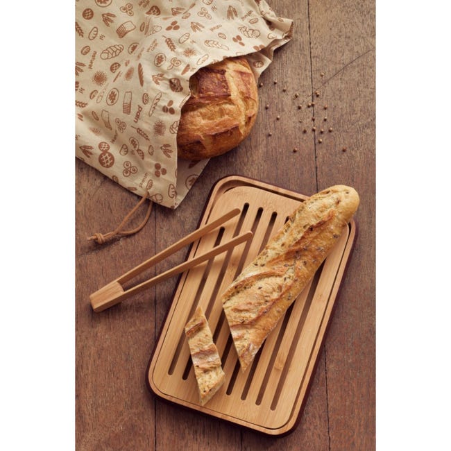 Planche à Pain en Bambou avec Couteau & Pince à toast - Planches à