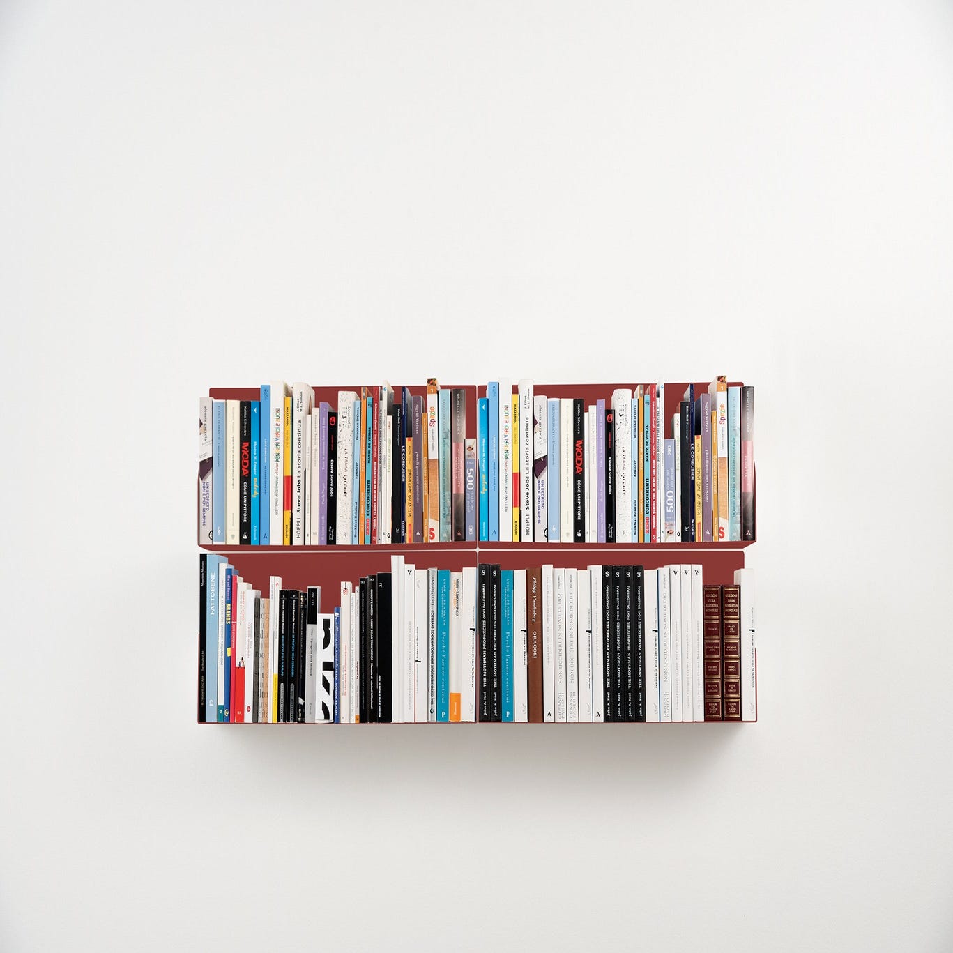 Mensola da muro in metallo, Libreria da parete, Kit di 4 mensole da muro di  design, Libreria a muro porta libri,Made in Italy (Terracotta, 4 Pezzi)