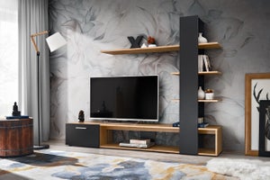 Mobile porta TV moderno con anta singola e cassetto design geometrico  121x57 PTL5 grigio lucido