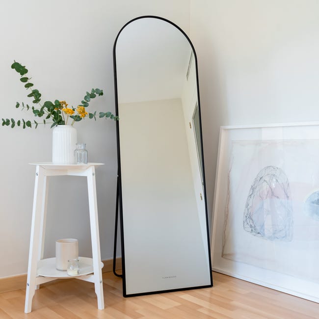 Flamingueo Grand Miroir Noir Miroir Sur Pied Decoration Chambre Miroir  Mural Design 163x53x3 cm
