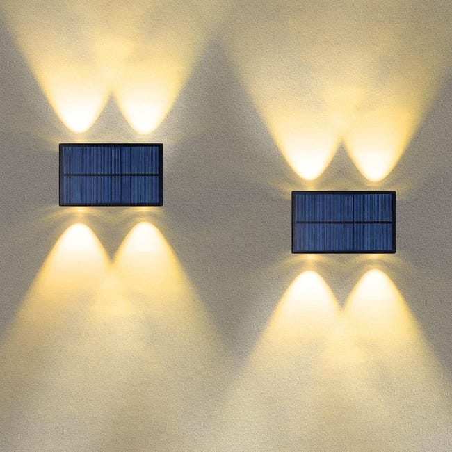 Applique led da esterno con pannello solare ip65 lampada faretto a parete  doppia emissione luce calda 4 led