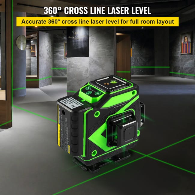 VEVOR Niveau Laser Vert Autonivelant 12 Lignes Croisees 3 x 360° Laser  Faisceau 40 m Base Magnetique Rotative Mini Support Cric Chargeur de  Batterie S